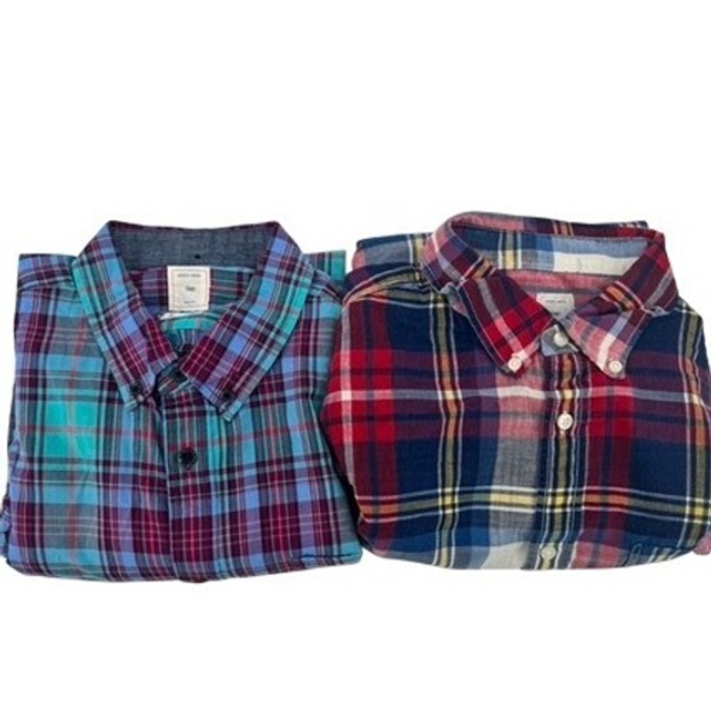 Gap Plaid Lot Shirts Mens XL Multicolor Teal Red Cotton Bundle 2 Pack Button Up